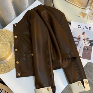 Round-neck Leather Jacket