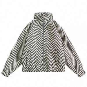 High-Neck Striped Jacket