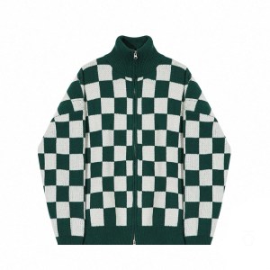 Checkered Zip Sweater